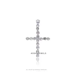 925 Silver Rose Cut Diamond Cross Pendant Jewelry