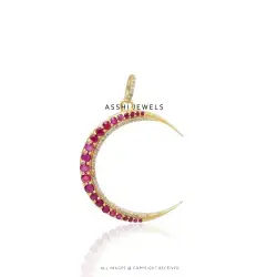 14K Yellow Gold Plated Diamond & Ruby Moon Pendant