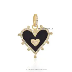 14K Yellow Gold Plated Diamond Heart Enamel Pendant Jewelry
