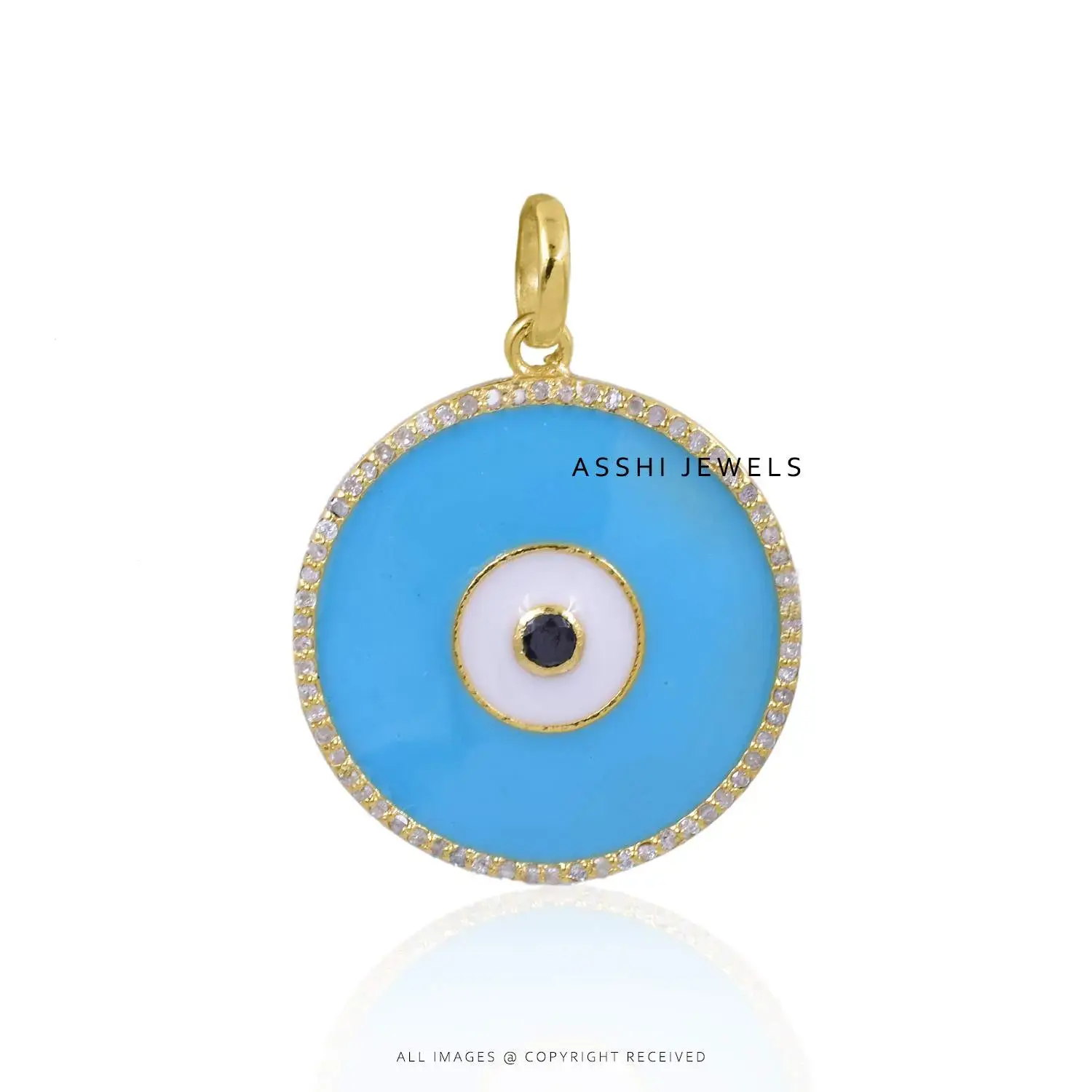14K Yellow Gold Plated Evil Eye Enamel Diamond Pendant Jewelry