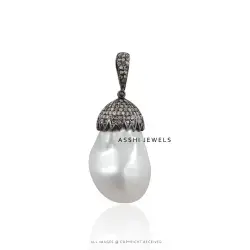925 Silver Pearl Diamond Pendant Jewelry