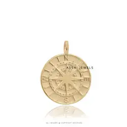 14K Yellow Gold Compass Pendant Jewelry