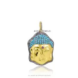 14K Yellow Gold Plated Turquoise Buddha Pendant Jewelry