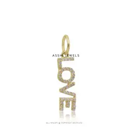 14K Yellow Gold Plated Love Diamond Pendant Jewelry