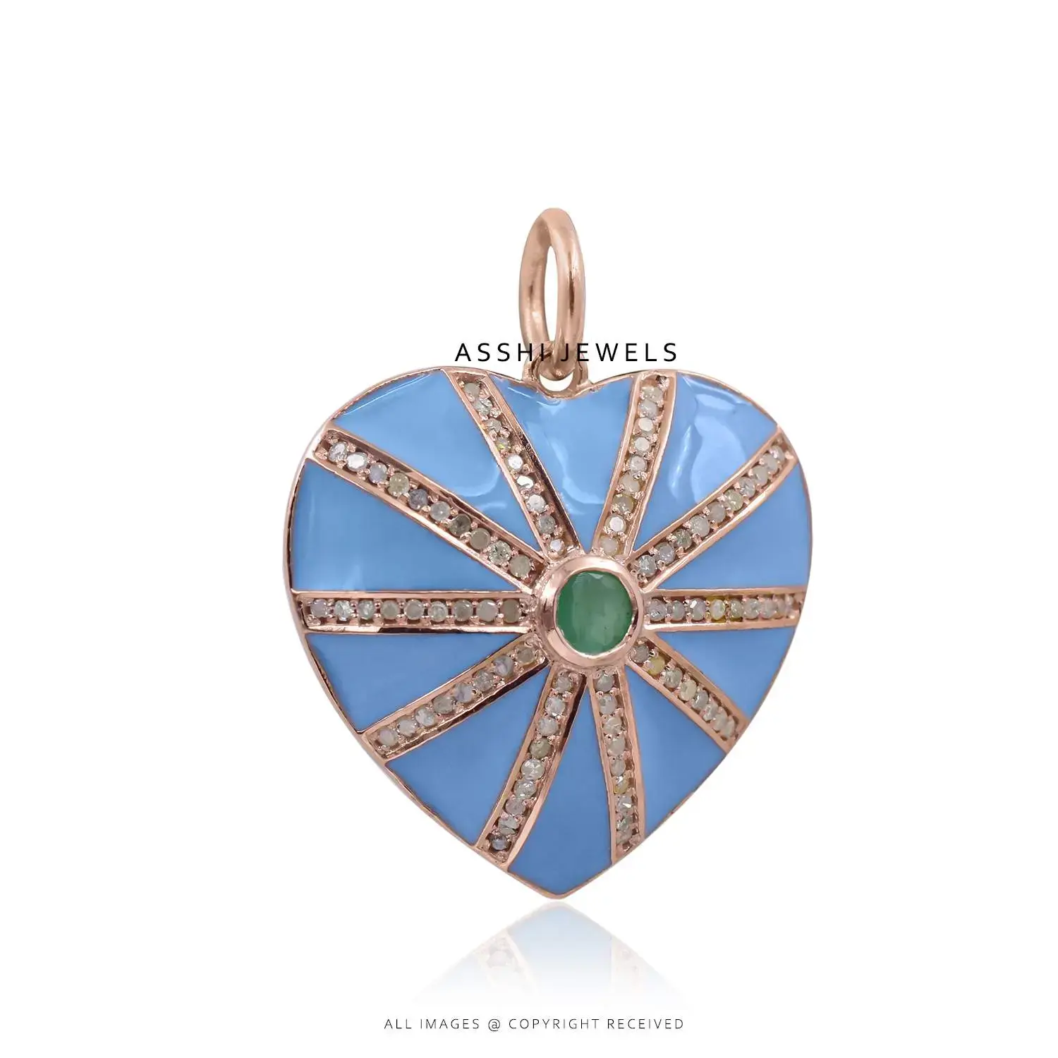 14k Rose Gold Plated Diamond Heart Enamel Heart Pendant Jewelry