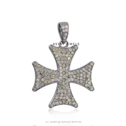 925 Silver Diamond Cross Clover Pendant Jewelry