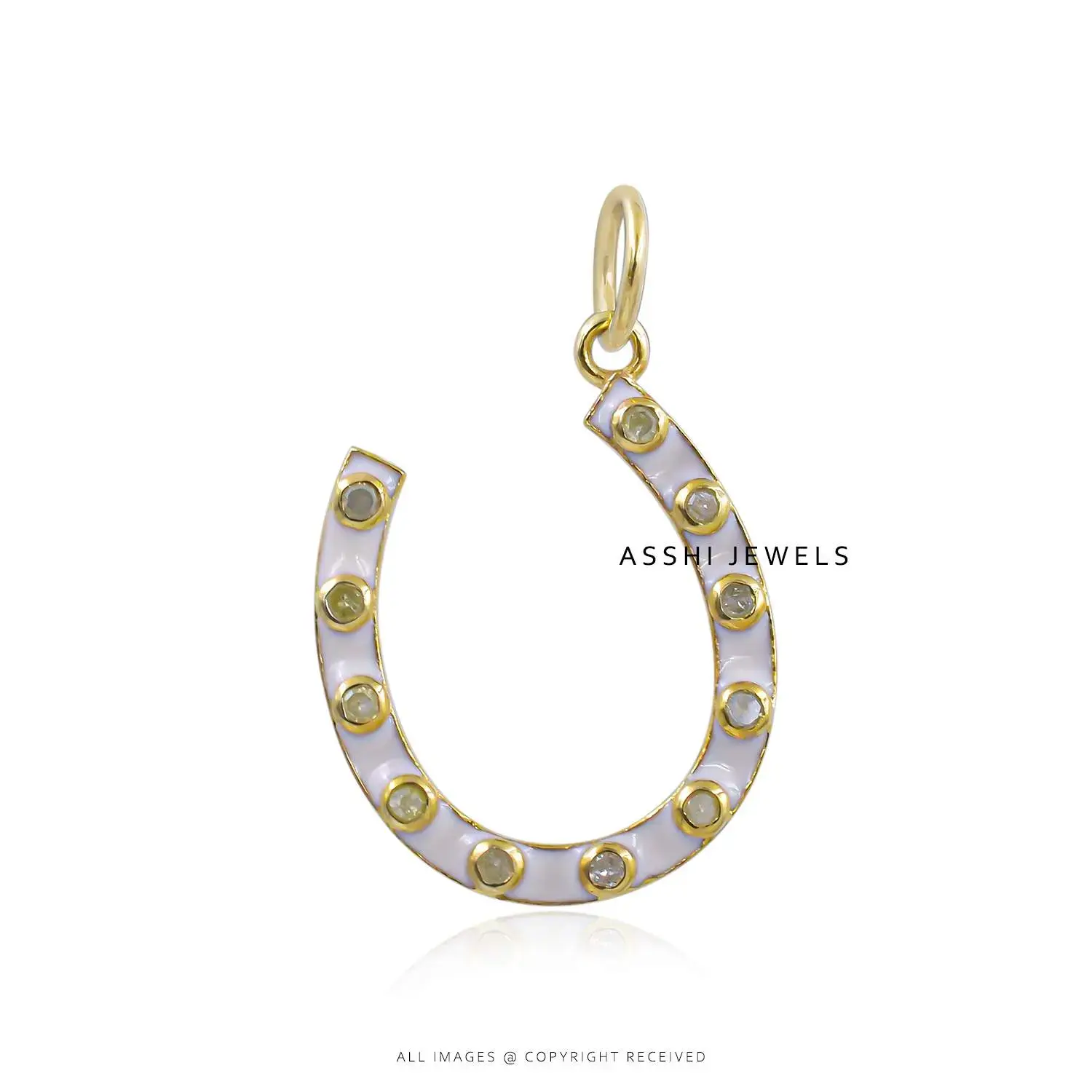 14K Yellow Gold Plated Diamond Horseshoe Pendant Jewelry