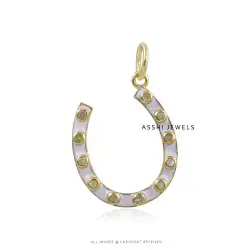 14K Yellow Gold Plated Diamond Horseshoe Pendant Jewelry