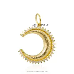 14k Yellow Gold Plated Diamond Moon Crescent Pendant Jewelry