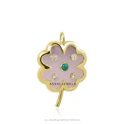 14k Yellow Gold Plated Rose Quartz Clover Pendant Jewelry