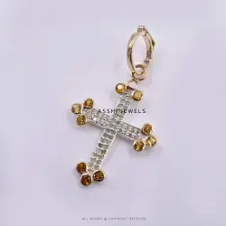 14K Yellow Gold Diamond Two Letal  Mix Cross Pendant Jewelry