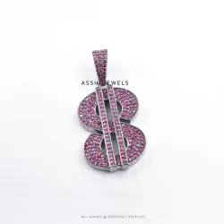 14k Yellow Gold Plated Pink Cubic Zirconia Dollar Pendant Jewelry