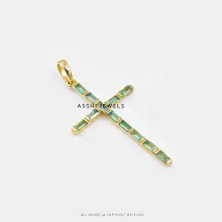14K Yellow Gold Emerald Cross Pendant Jewelry