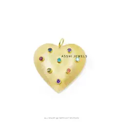 14k Yellow Gold Plated Multi Cubic Zirconia Heart Pendant Jewelry