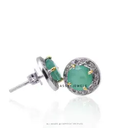 925 Silver Diamond & Emerald  Stud Earring Jewelry