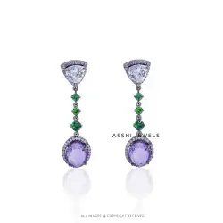 925 Silver Green White Amethyst Cubic Zirconia Dangle Earring Jewelry