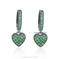 925 Silver Green Cubic Zirconia Hoop Heart Earring