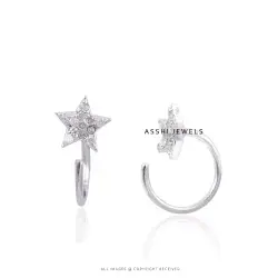925 Silver Star Hoop Huggie Earring Jewelry