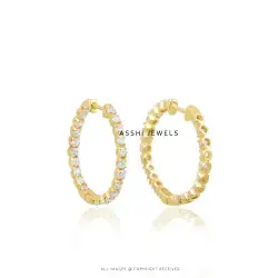 14K Yellow Gold Plated Silver Cubic Zirconia Huggie Hoop Push Back Earring Jewelry