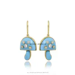 14K Yellow Gold Plated Mushroom Earring Jewelry