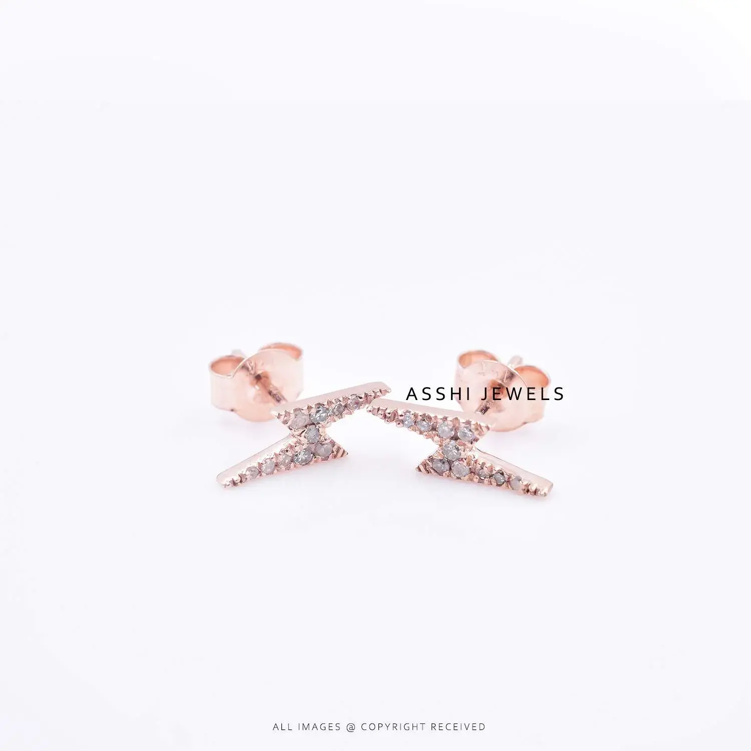 14K Rose Gold Lightning Bolt Stud Earring Jewelry
