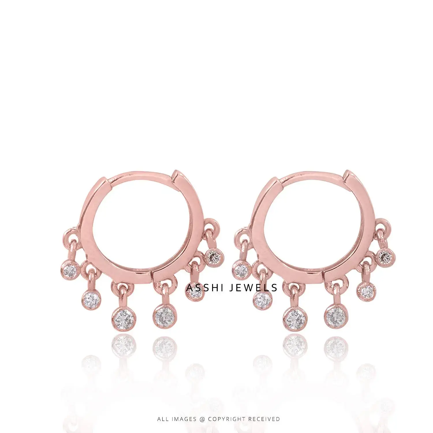 14K Rose Gold Diamond Mini Shaker Earring Jewelry