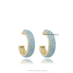 14K Yellow Gold Plated Turquoise Hoop Earring Jewelry