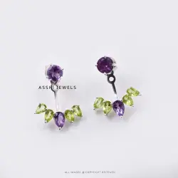 925 Silver Peridot, Amethyst  Ear Jacket Earring Jewelry