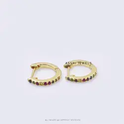 14k Yellow Gold Multi Sapphire Mini Huggie Hoop Earring Jewelry