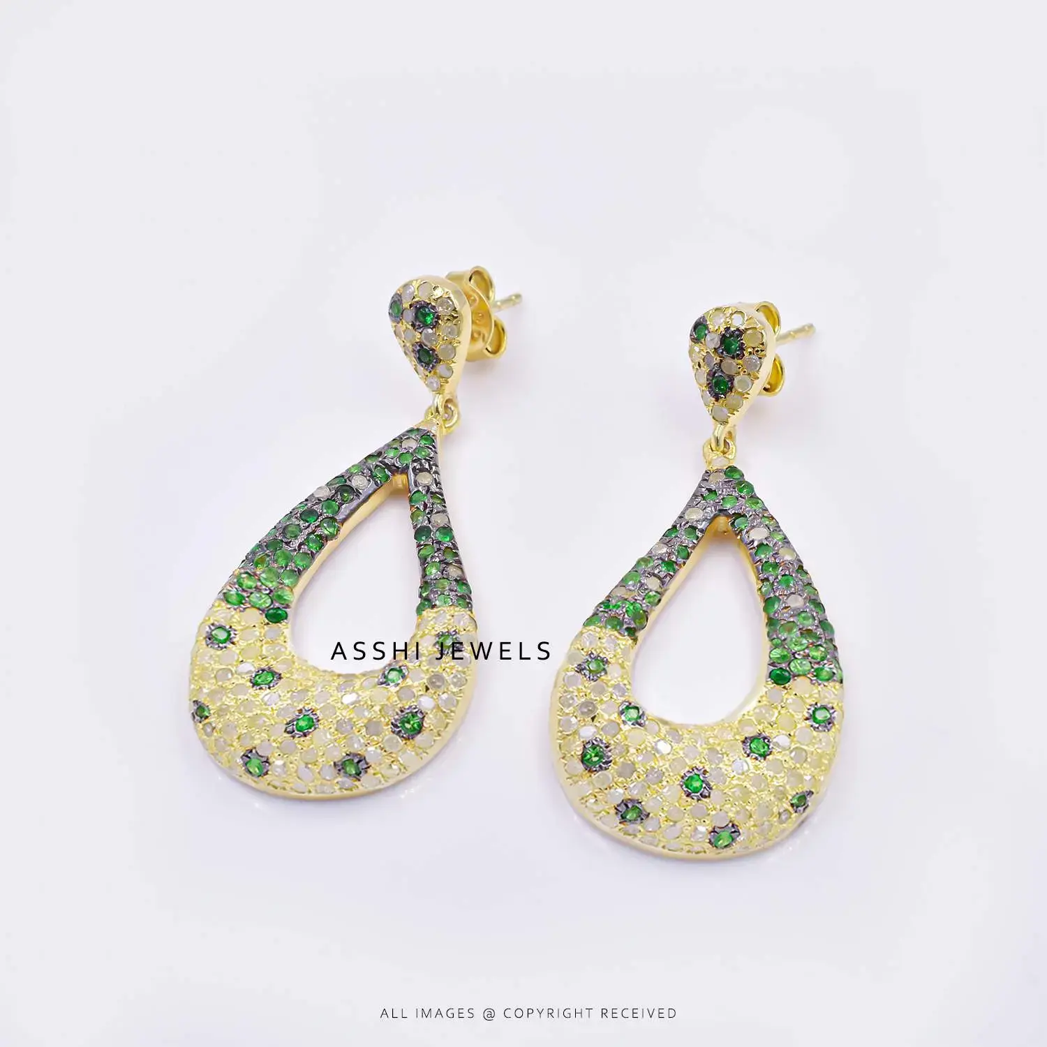 14K Yellow Gold Diamond & Tsavorite Push Back Earring Jewelry
