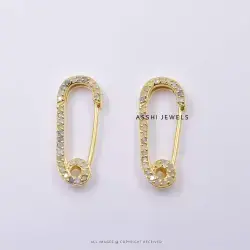 14K Yellow Gold Plated Diamond Safety Pin Earring Jewelry