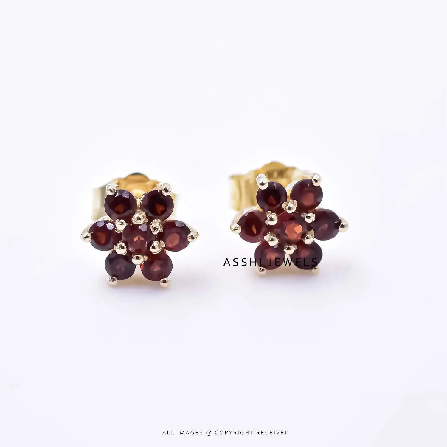 14K Yellow Gold Garnet Tiny Gold Stud Earring Jewelry