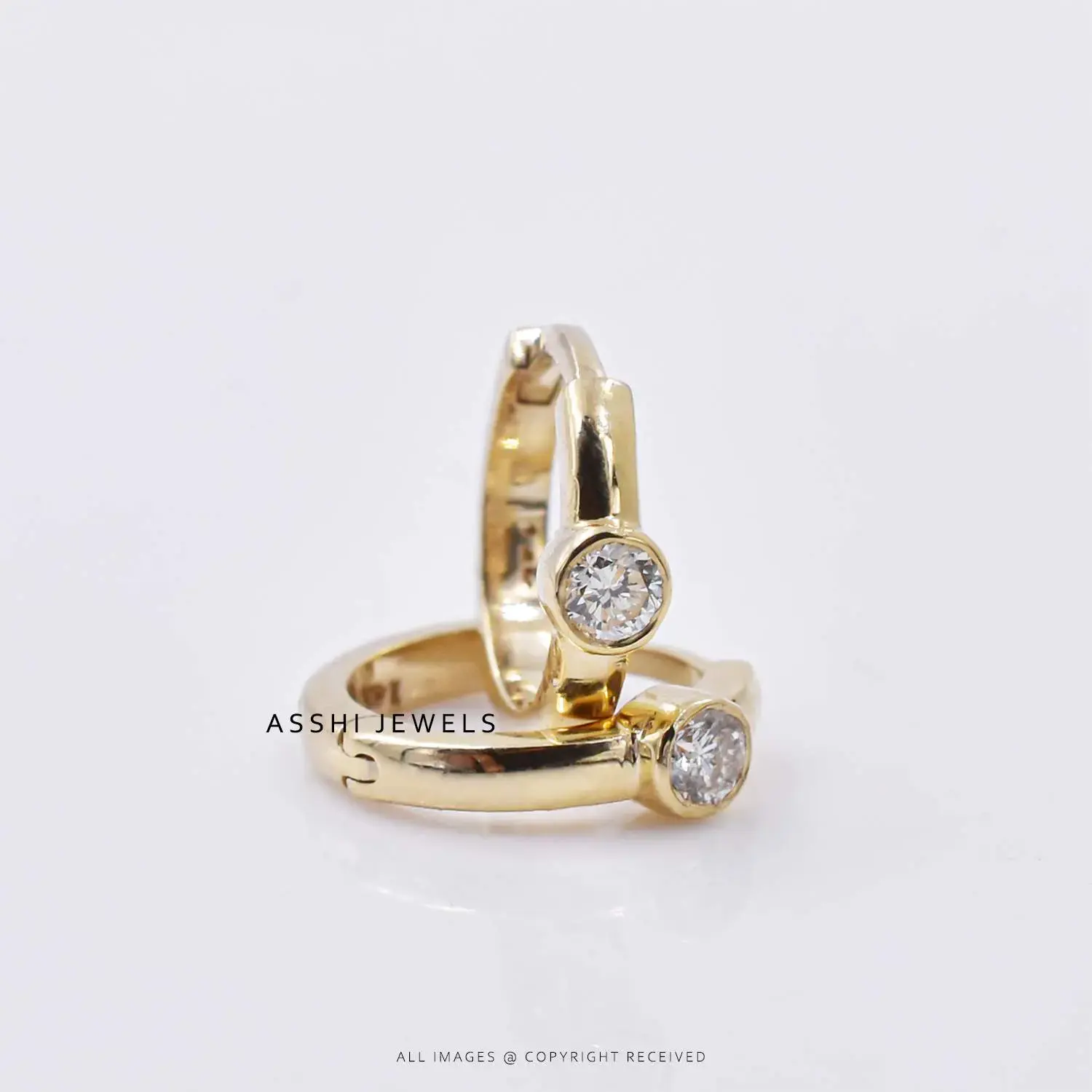 14K Yellow Gold Double Cut Diamond Hoop Earring Jewelry