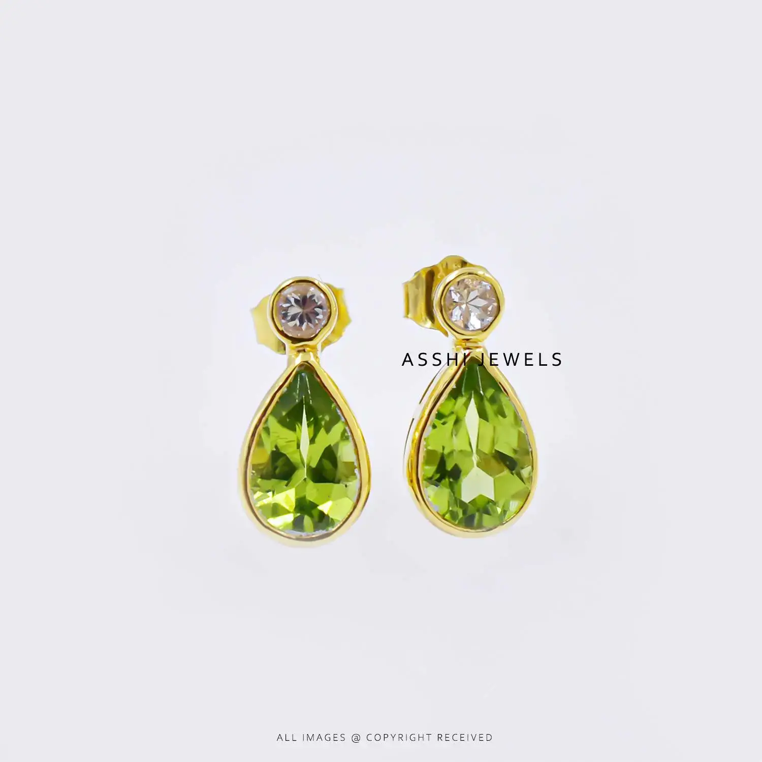 14K Yellow Gold Peridot & Topaz Stud Earring Jewelry
