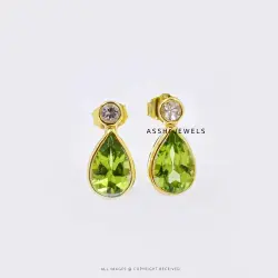 14K Yellow Gold Peridot & Topaz Stud Earring Jewelry