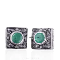 925 Silver Emerald Diamond Stud Earring Jewelry