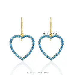 14K Yellow Gold  Plated Turquoise  Heart Earring Jewelry