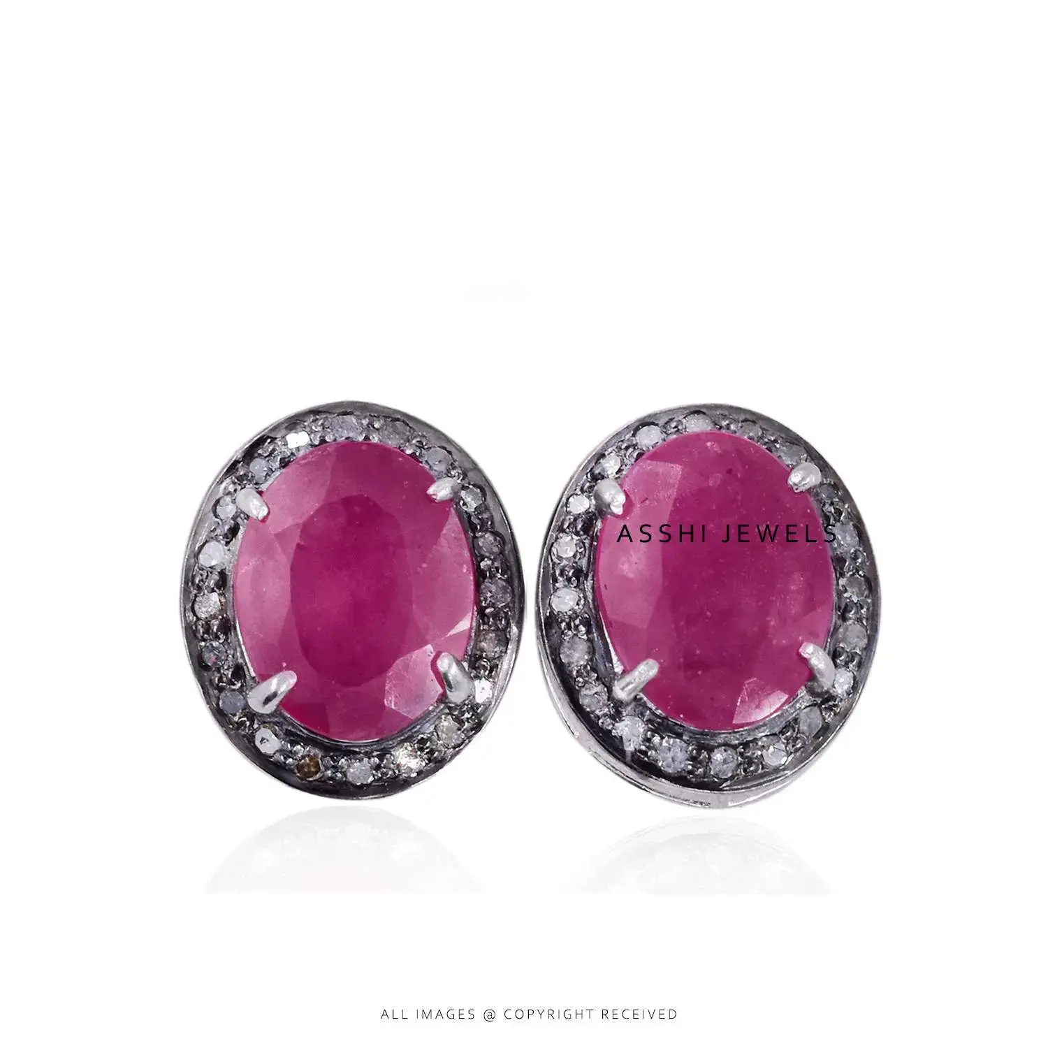 925 Silver Pink Sapphire & Diamond Stud Earring Jewelry 925 Silver Pink Sapphire & Diamond Stud Earring Jewelry