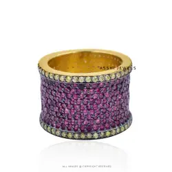 14K Yellow Gold Plated Pink Cubic Zirconia Yellow Cubic Zirconia Cigar Ring Jewelry