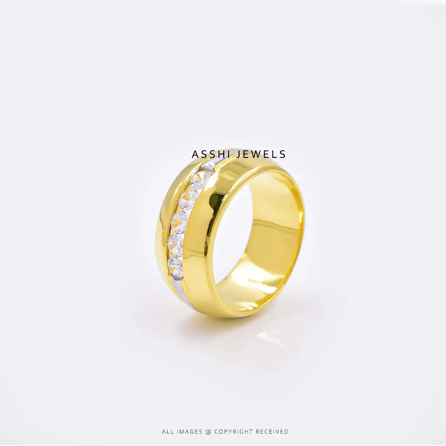14K Yellow Gold Plated Channel Set Cubic Zirconia Mini Cigar Mens Ring Jewelry