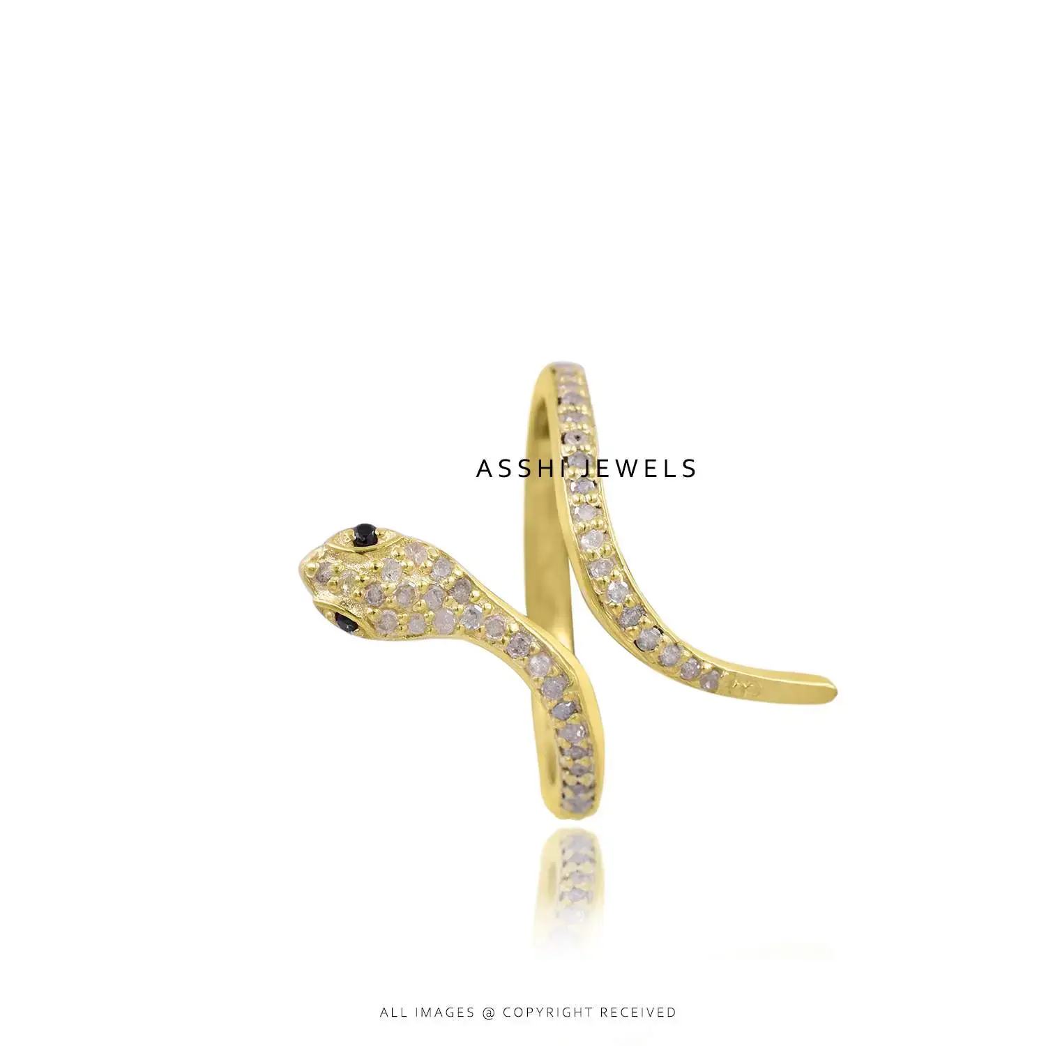 14k Yellow Gold Plated Snake Diamond Ring Jewelry