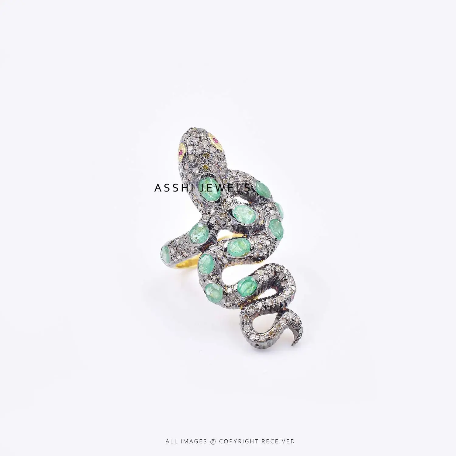 925 Silver Diamond Emerald Snake Ring Jewelry
