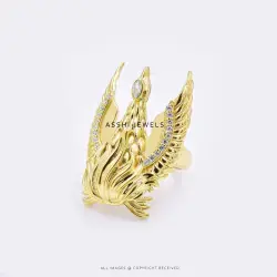 14K Yellow Gold Plated Cubic Zirconia Dragon Ring Jewelry