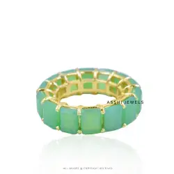 14K Yellow Gold Plated Green Chrysoprase Baguette Ring Jewelry