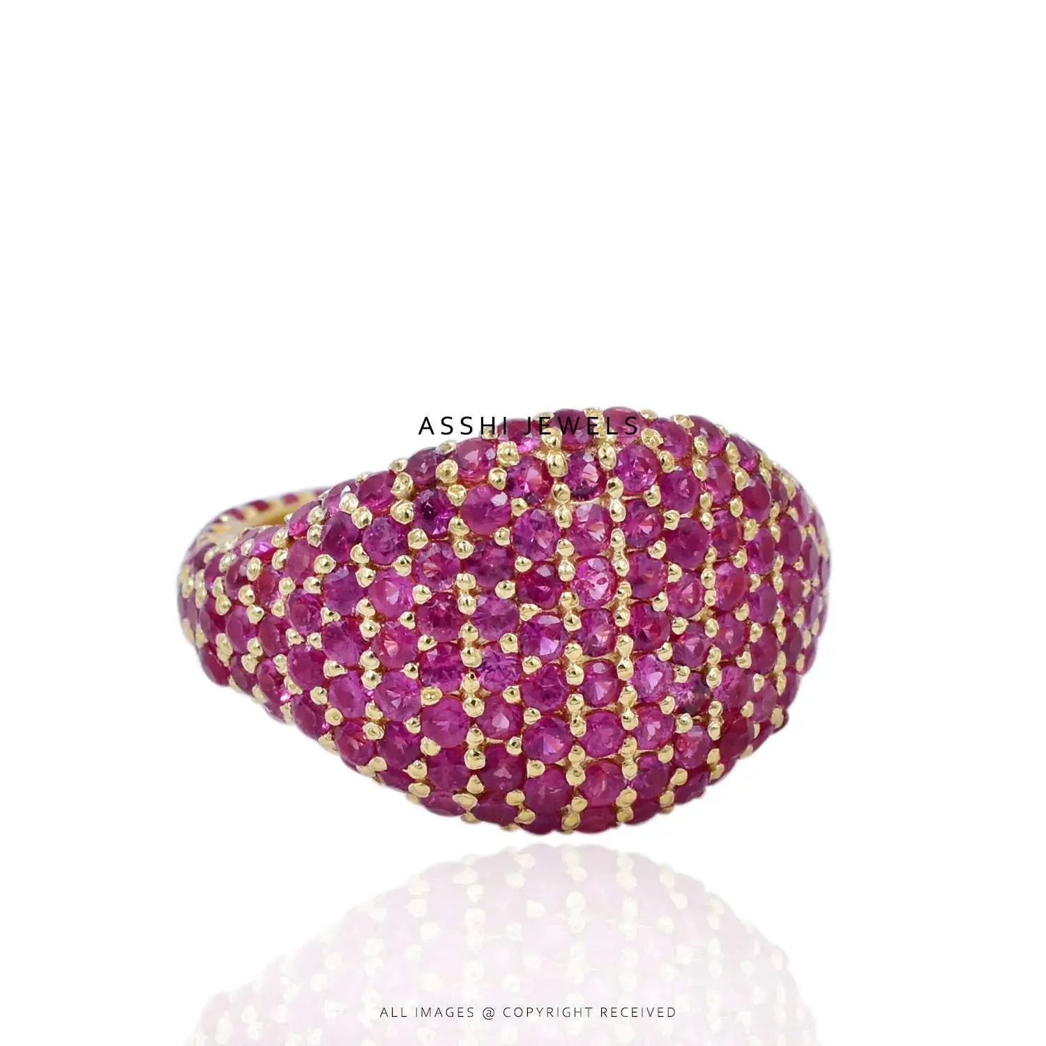 14K Yellow Gold Plated Pink Sapphire Dome Ring / Ruby Dome Ring Jewelry