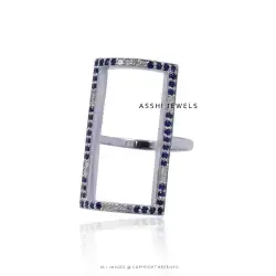 925 Silver Blue Cubic Zirconia Diamond Rectangle Ring Jewelry