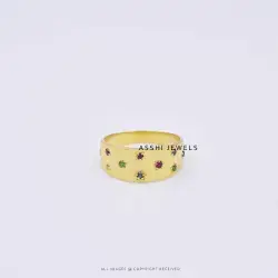 14K Yellow Gold Plated Multi Stone Cigar Ring Jewelry