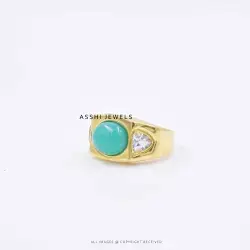 14K Yellow Gold Plated Chrysoprase White Topaz Ring Gypsy Ring Jewelry