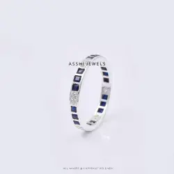 925 Silver Blue White Cubic Zirconia Baguette Ring Jewelry