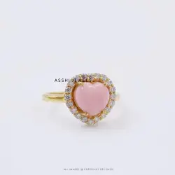 14K Yellow Gold Plated Pink opal & Moissanite Ring Jewelry